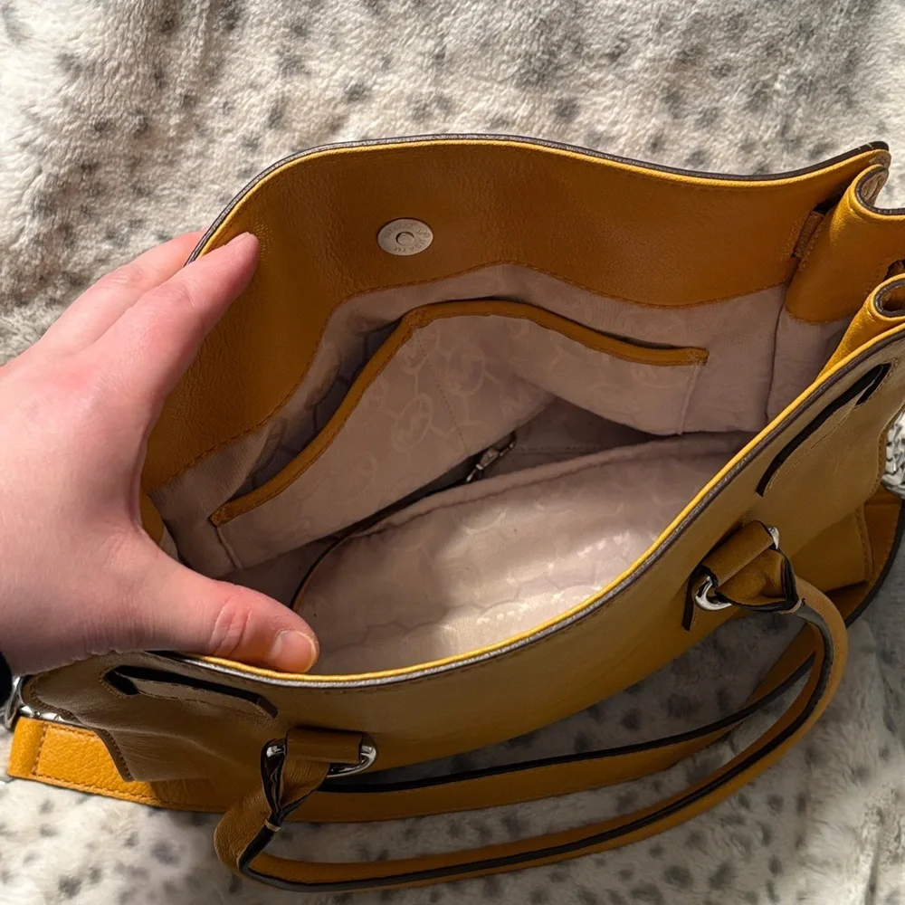 Michael Kors Golden Yellow Leather East West Hamilton Satchel Handbag - Picture 7 of 16